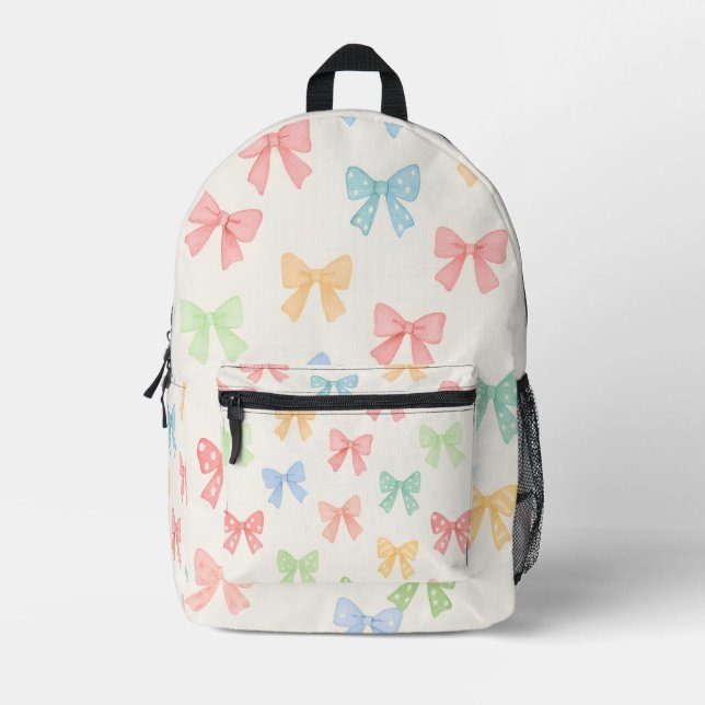 Cute Girly Pastel Coquette Bow Pattern Bedruckter Rucksack (Vorderseite)