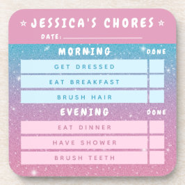 Cute Girly Pink Blue Glitter Kids Daily Chores 3x3 Getränkeuntersetzer