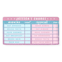 Cute Girly Pink Blue Glitter Kids Daily Chores