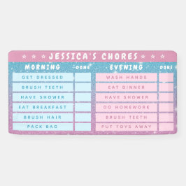 Cute Girly Pink Blue Glitter Kids Daily Chores Banner