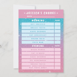 Cute Girly Pink Blue Glitter Kids Daily Chores Einladung