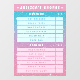 Cute Girly Pink Blue Glitter Kids Daily Chores Fensteraufkleber