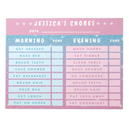 Cute Girly Pink Blue Glitter Kids Daily Chores Notizblock
