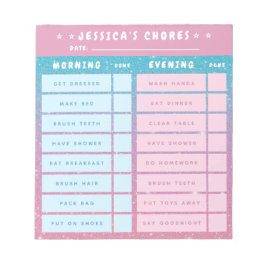 Cute Girly Pink Blue Glitter Kids Daily Chores Notizblock