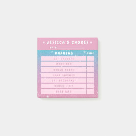 Cute Girly Pink Glitter Kids Morning Chores 3x3 Post-it Klebezettel