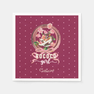 Cute Girly Pink Rococo Shoe Roses Bow Name Serviette