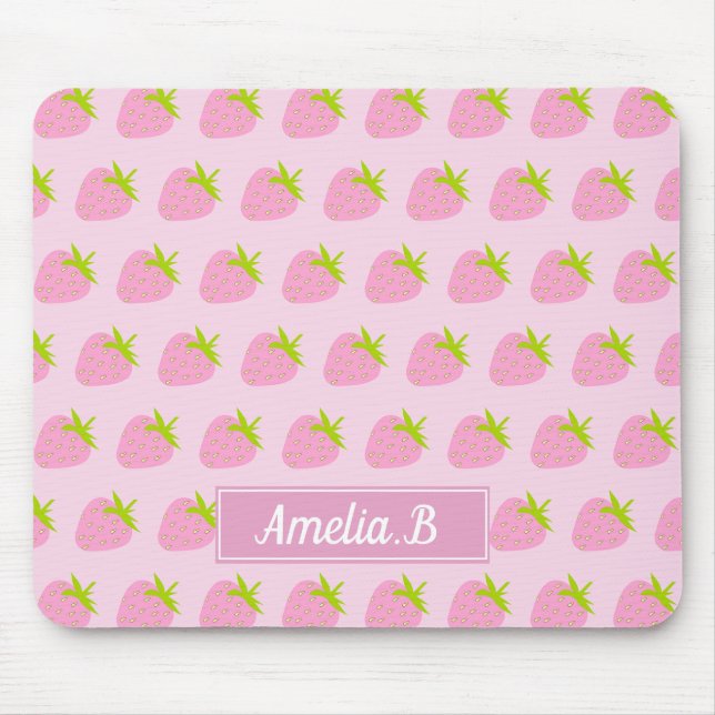 Cute Girly Pink Strawberry Pattern Personalised Mousepad (Vorne)