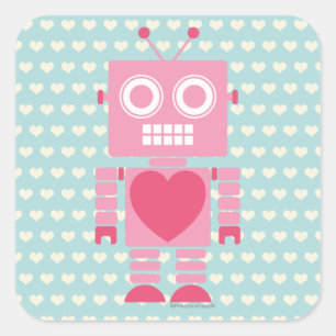 Cute Girly Robot Quadratischer Aufkleber