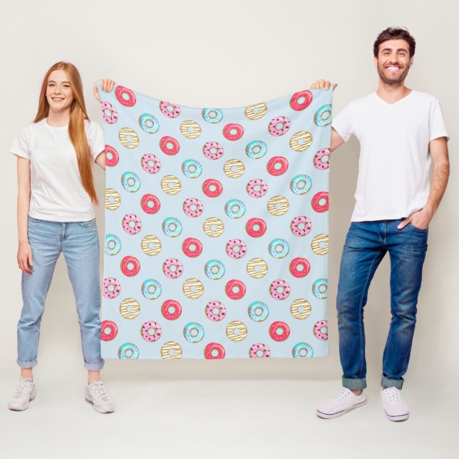 Cute Glazed Doughnut Pattern Light Blue Fleecedecke (Beispiel)