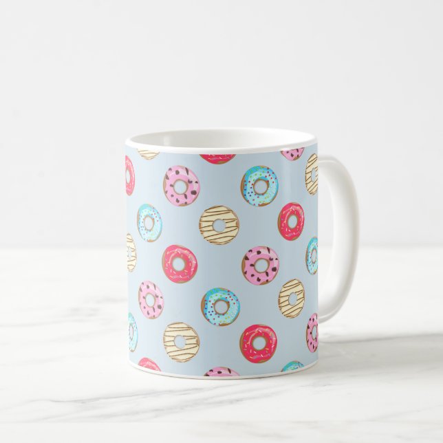 Cute Glazed Doughnut Pattern Light Blue Kaffeetasse (VorderseiteRechts)