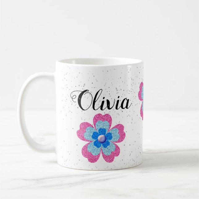 Cute glitter floral blooming garden kaffeetasse (Links)