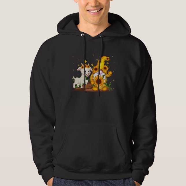 Cute Gnome And Goat Sunflower  Gnome Goat Farmer Hoodie (Vorderseite)
