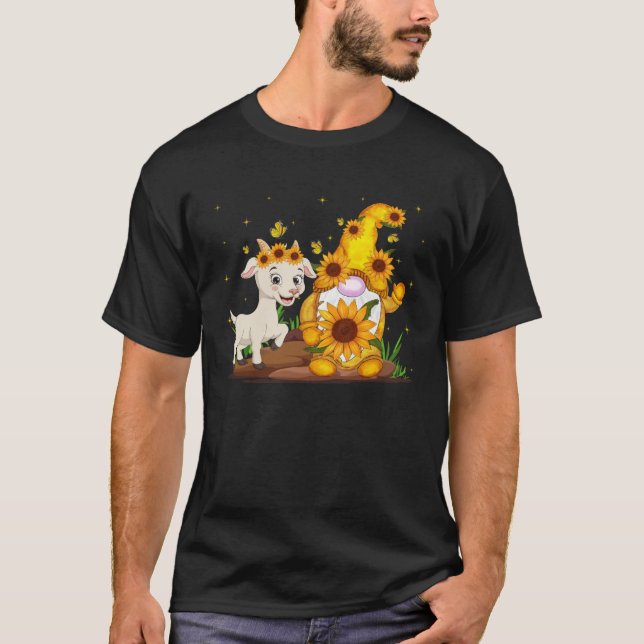 Cute Gnome And Goat Sunflower  Gnome Goat Farmer T-Shirt (Vorderseite)