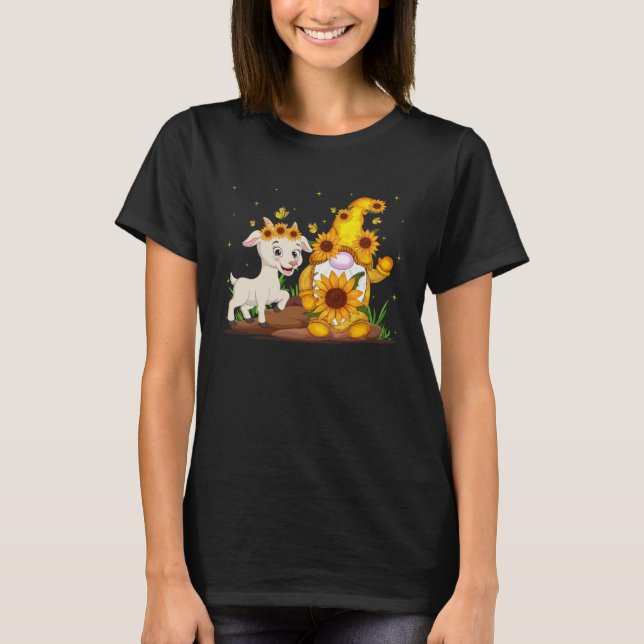 Cute Gnome And Goat Sunflower  Gnome Goat Farmer T-Shirt (Vorderseite)