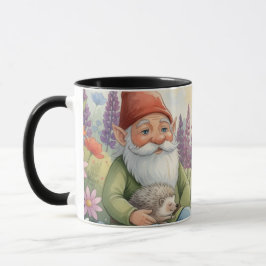 Cute gnome and hedgehog floral mug tasse