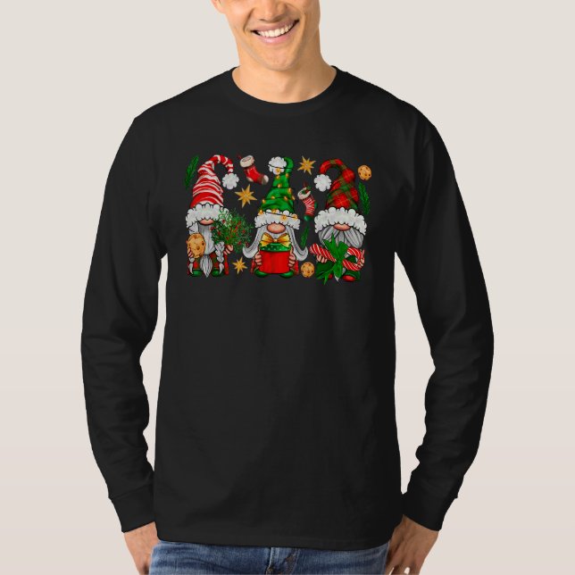 Cute Gnome Buffalo Plaid Christmas Tree Light Ugly T-Shirt (Vorderseite)