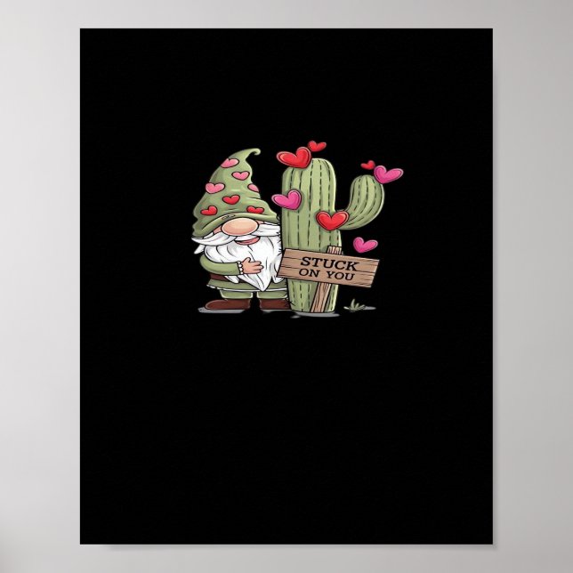 Cute Gnome Cactus Stuck On You Word Pun Playful De Poster (Vorne)