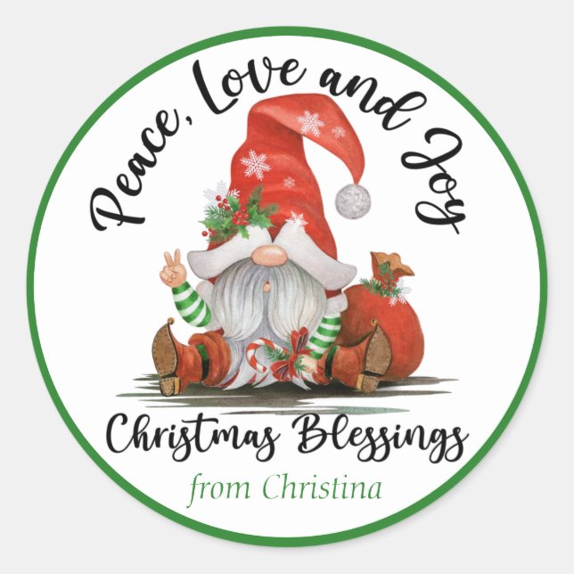 Cute Gnome Christmas Blessings Personalized Runder Aufkleber (Vorderseite)