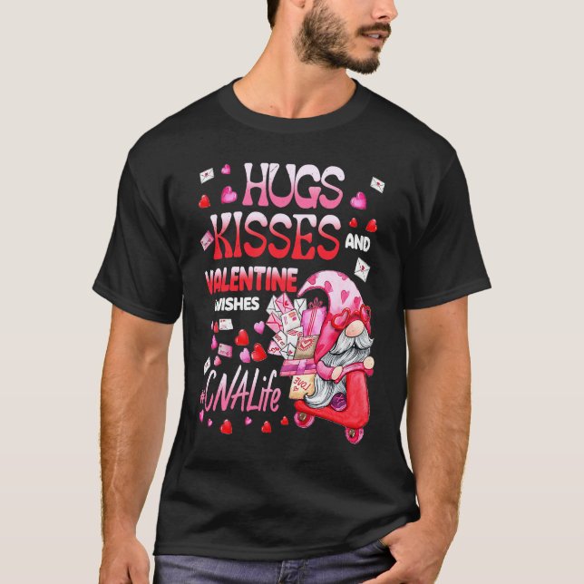 Cute Gnome CNA Life Nurse Hugs Kisses Valentines D T-Shirt (Vorderseite)
