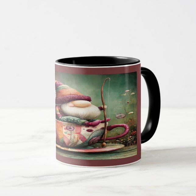 Cute Gnome Fishing in a Teacup Whimsical Mug Tasse (VorderseiteRechts)