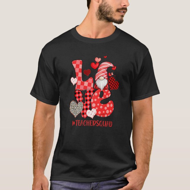 Cute Gnome Love Heart Leopard Plaid Teacher Squad  T-Shirt (Vorderseite)