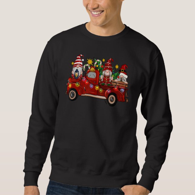 Cute Gnome Red Truck Christmas Tree Lights Ugly Sa Sweatshirt (Vorderseite)
