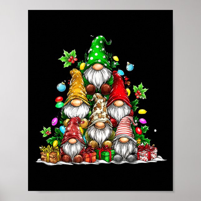 Cute Gnomes Christmas Tree Lights Gnomies Gnome Xm Poster (Vorne)