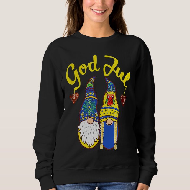 Cute Gnomes God Jul Swedish Norwegian Christmas Sweatshirt (Vorderseite)