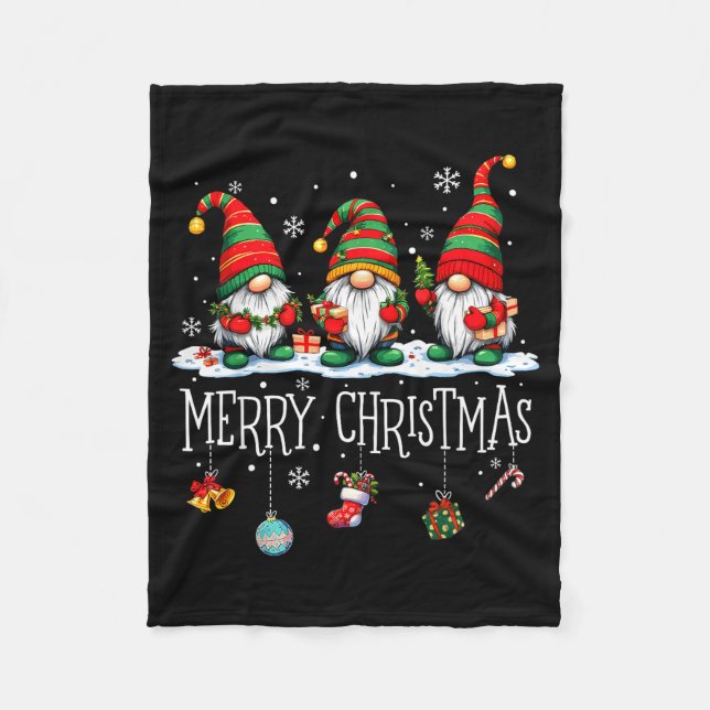 Cute Gnomes Merry Christmas Light Family Gnome Xma Fleecedecke (Vorderseite)