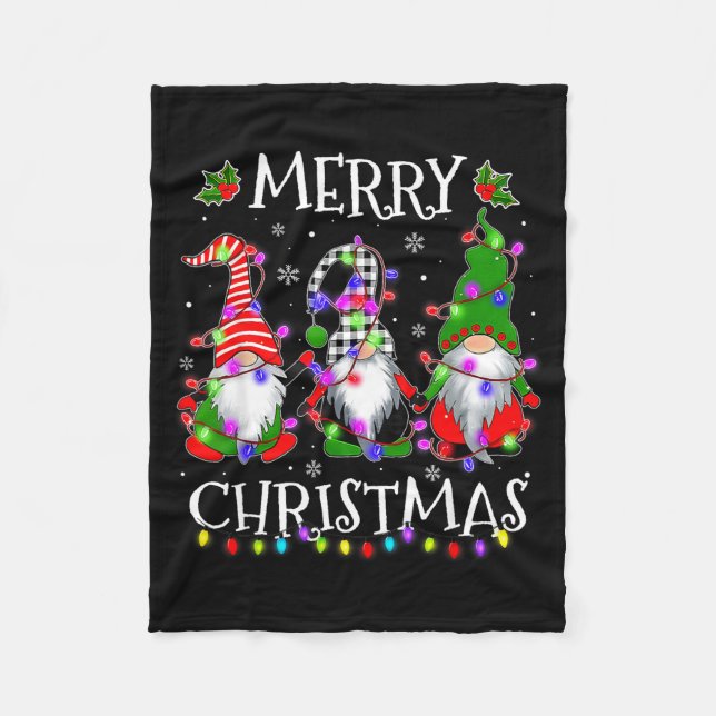 Cute Gnomes Merry Christmas Light Family Gnome Xma Fleecedecke (Vorderseite)
