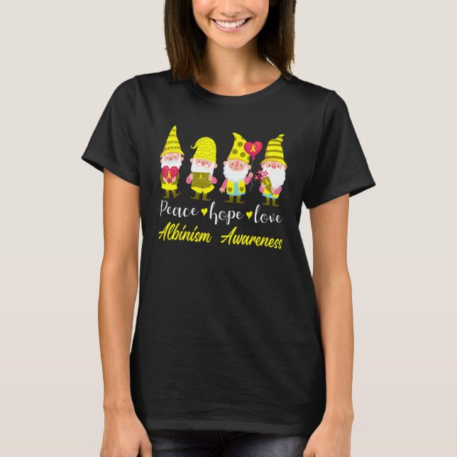 Cute Gnomes Peace Hope Love Albinism Awareness T-Shirt (Vorderseite)