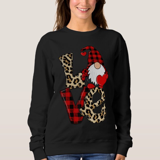 Cute Gnomes Valentines Love Leopard Plaid Couple M Sweatshirt (Vorderseite)