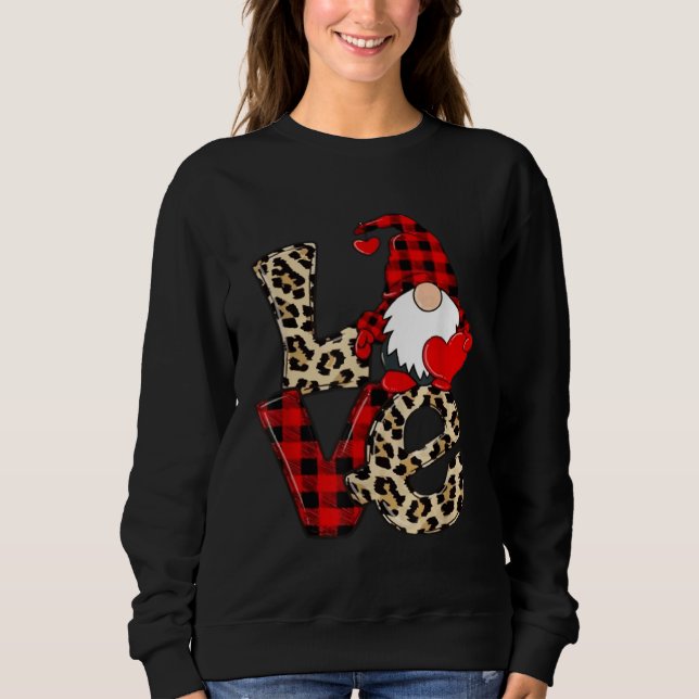 Cute Gnomes Valentines Love Leopard Plaid Couple M Sweatshirt (Vorderseite)