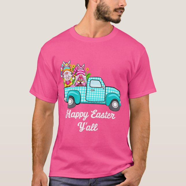 Cute Gnomes With Bunny Ears Egg Hunting Truck East T-Shirt (Vorderseite)