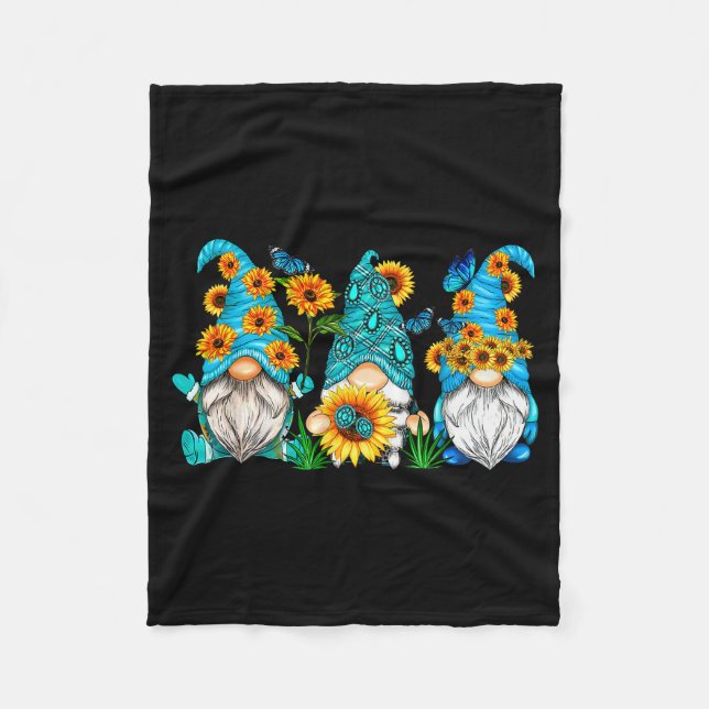 Cute Gnomes With Sunflower Butterfly Gardeners Sum Fleecedecke (Vorderseite)