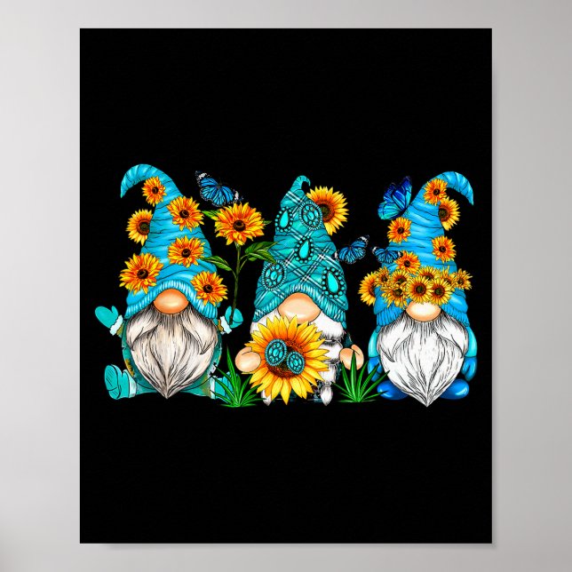 Cute Gnomes With Sunflower Butterfly Gardeners Sum Poster (Vorne)