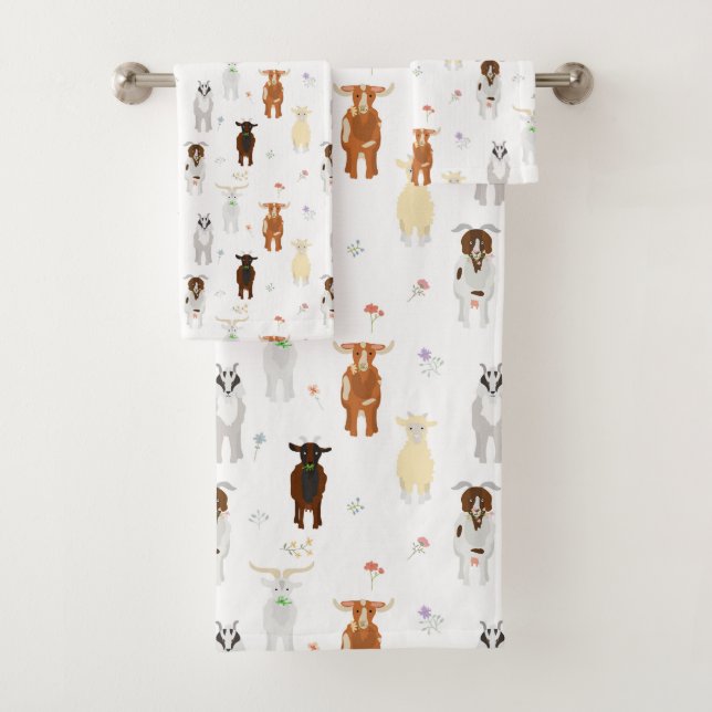 Cute Goats Farm Animals Badhandtuch Set (Insitu)