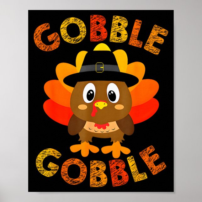 Cute Gobble Gobble Turkey Lgrim Little Boys Thanks Poster (Vorne)