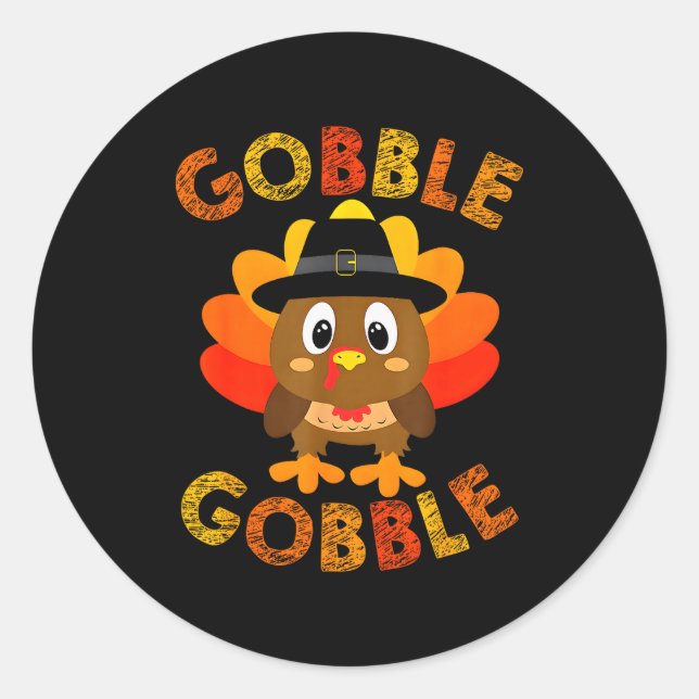 Cute Gobble Gobble Turkey Lgrim Little Boys Thanks Runder Aufkleber (Vorderseite)