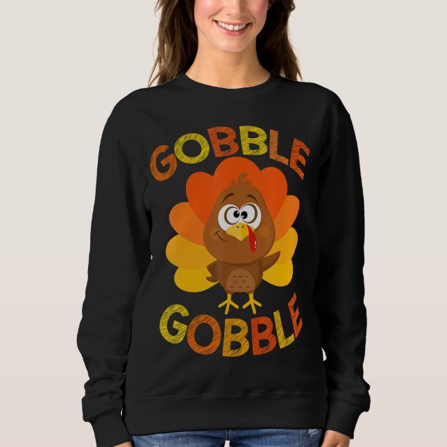 Cute Gobble Gobble Turkey Pilgrim Little Boys Than Sweatshirt (Vorderseite)