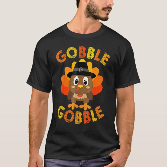 Cute Gobble Gobble Turkey Pilgrim Little Boys Than T-Shirt (Vorderseite)