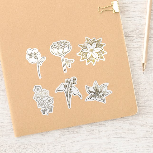 Cute Gold Abstract Flowers Part2 Aufkleber (Notizbuch)