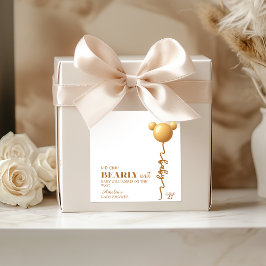 Cute Gold Bear Balloon Bearly Wait Neutral Quadratischer Aufkleber