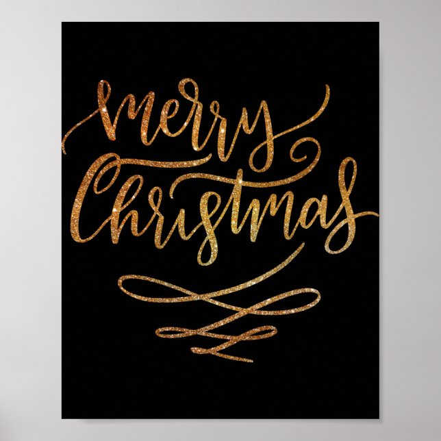 Cute Gold Brush Script Merry Christmas T Shirt  Poster (Vorne)