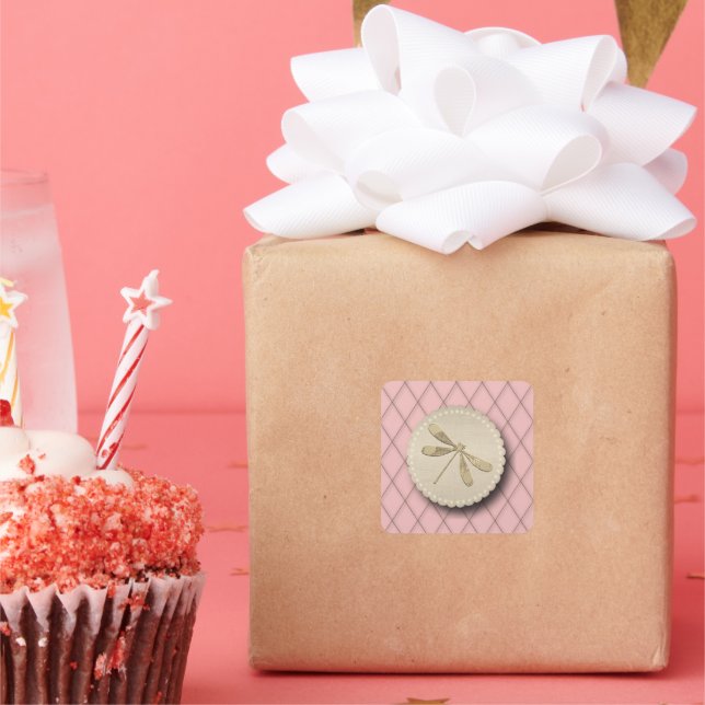 Cute Gold Dragonfly Quadratischer Aufkleber (Party)