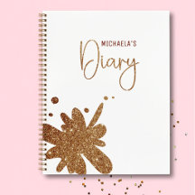 Cute Gold Glitter Splatter Girl Diary Notebook