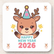 cute gold reindeer new year 2026 coaster set