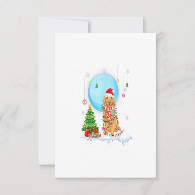 Cute Golden Retriever Christmas Dog Light Tree RSVP Karte (Vorderseite)