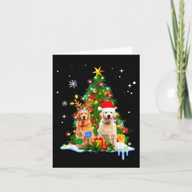 Cute Golden Retriever Christmas Tree  Karte (Vorderseite)
