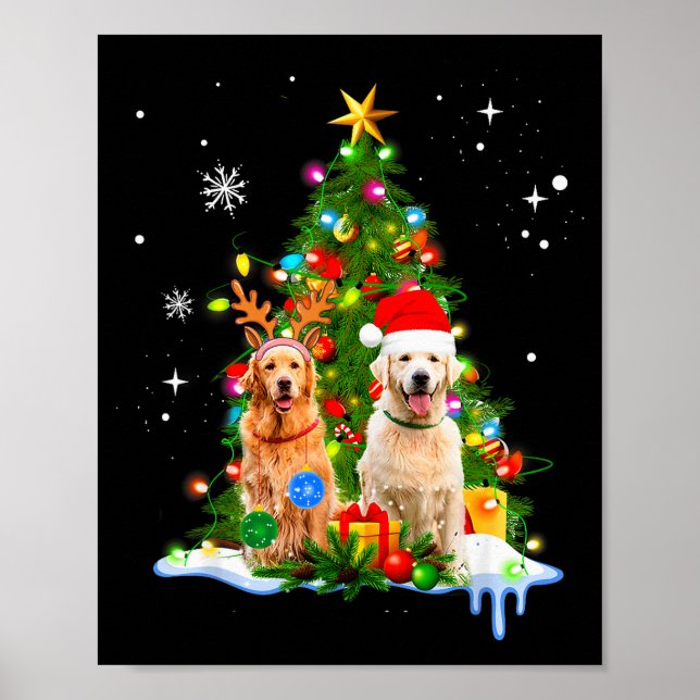 Cute Golden Retriever Christmas Tree  Poster (Vorne)